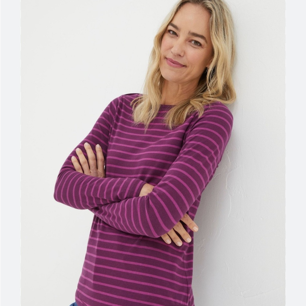 FatFace Plus Size Purple Striped Long Sleeve Top